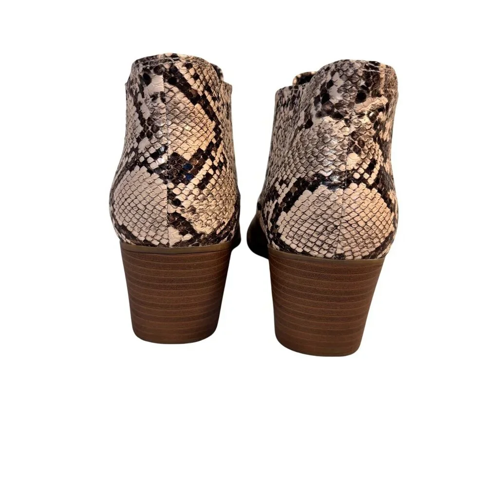 a.n.a. Diablo Snakeskin Print Ankle Booties Stacked Heel Women's 8M Western Chic